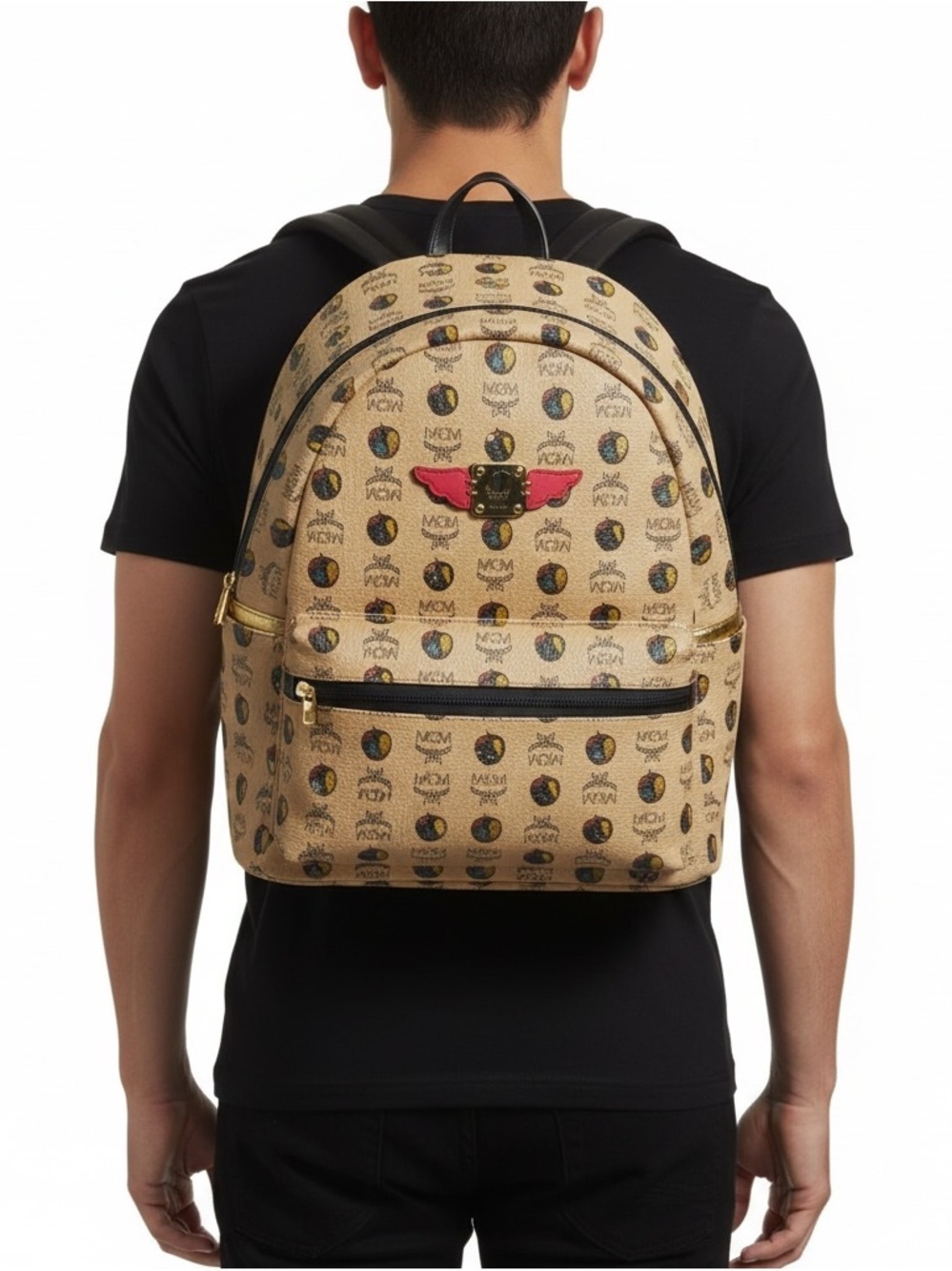 MCM Beige Backpack with Colorful Logo Pattern - Picture 8 of 8